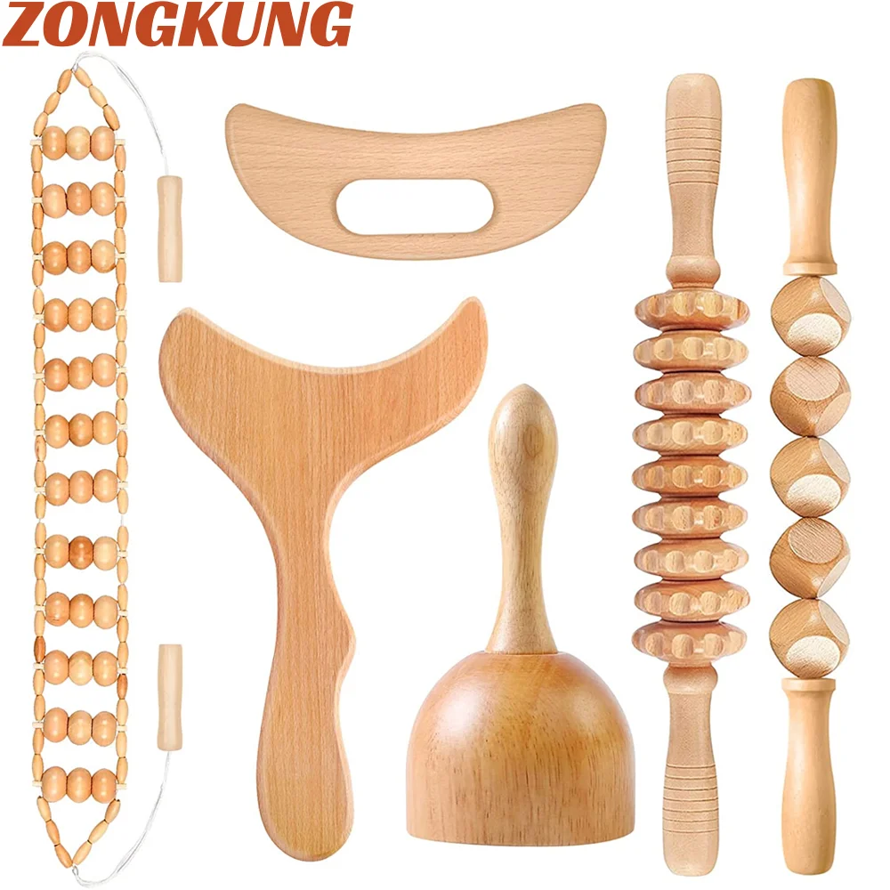 

Wood Therapy Massage Tools,Massage Roller Lymphatic Drainage Paddle Cube Massage Stick Straight Roller Stick Massager Cup