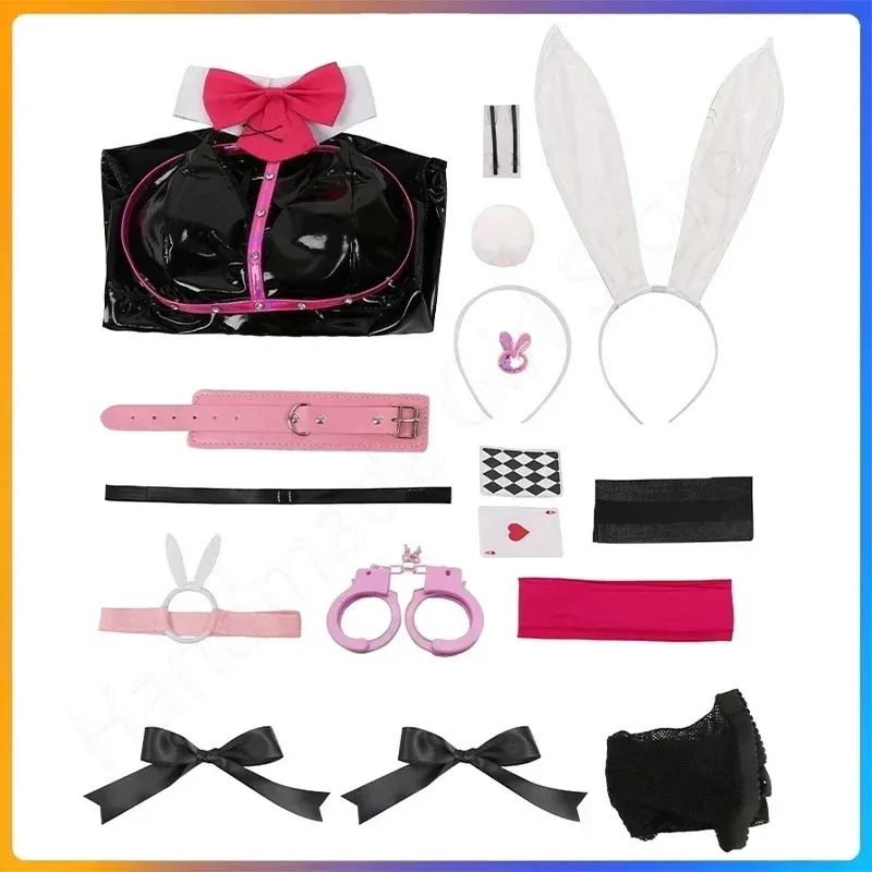 Anime Miku Rabbit Cosplay hole Black Leather Bunny Girl Sexy Cute Halloween Cosplay Costume Headdresses Clothes Bows Girl Wig