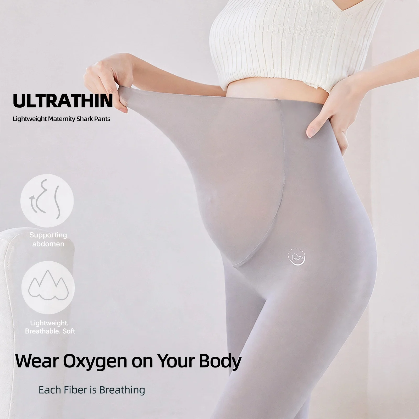 Maternity Leggings Shark Skin Belly Support Thin Spring Summer Pregnancy Pants Women Barbie Stretch Comfortable Daily Wear