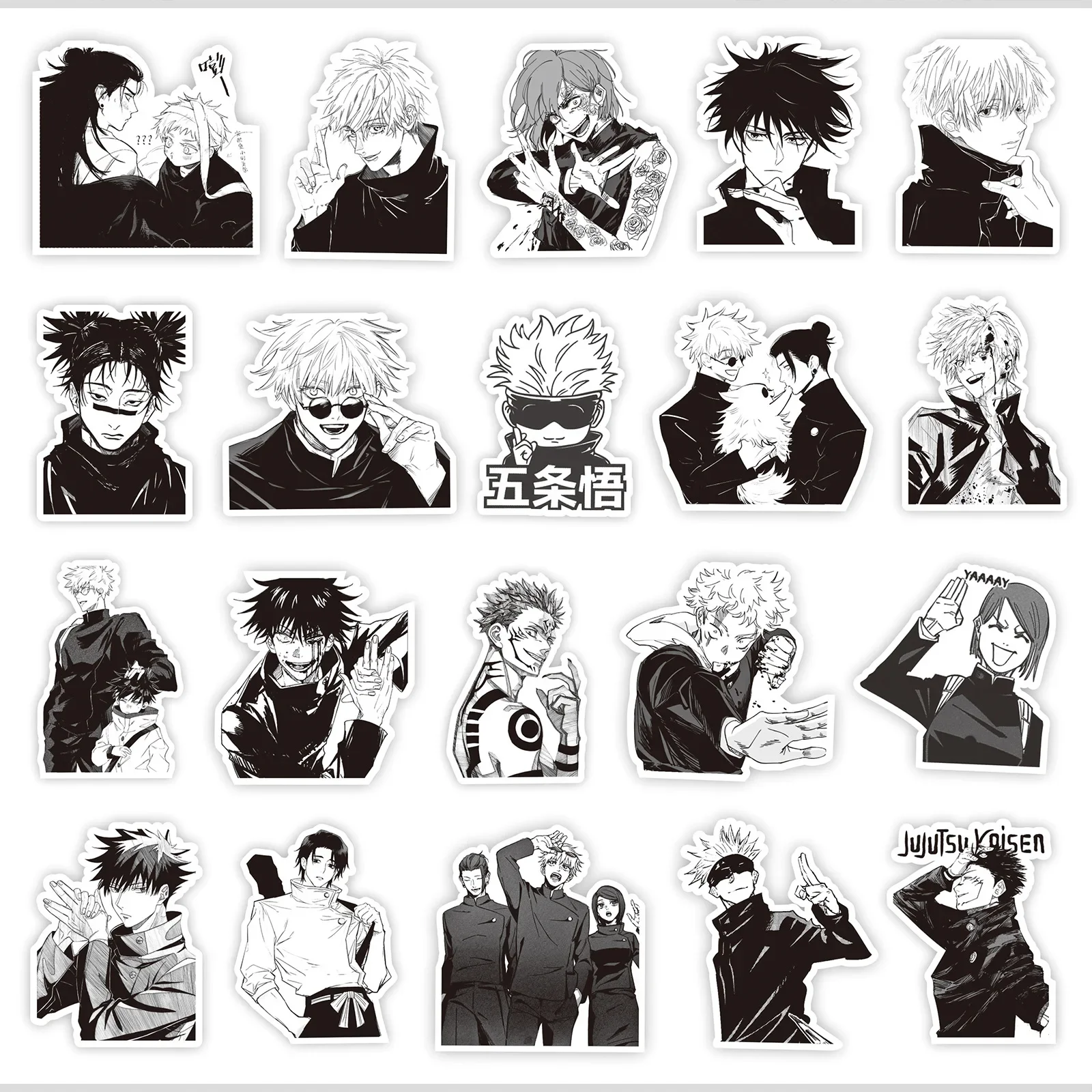 65 قطعة أسود أبيض Jujutsu Kaisen أنيمي ملصقات الديكور حقيبة سكرابوكينغ المحمول الهاتف القرطاسية مانغا طفل ملصق