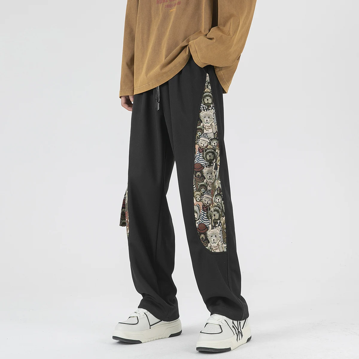 

Мужские повседневные брюки Bear Patchwork в стиле американского ретро, модные свободные прямые спортивные брюки для весны и осени