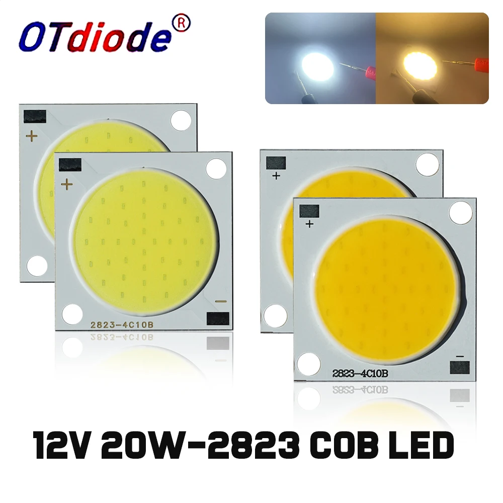 

5 шт. 20 Вт мощные светодиодные COB-чипы 2823 12В 14В 20мм, 20 Ватт, холодный белый/теплый белый, 2000Лм, 1600мА, для точечных светильников и DIY-проектов