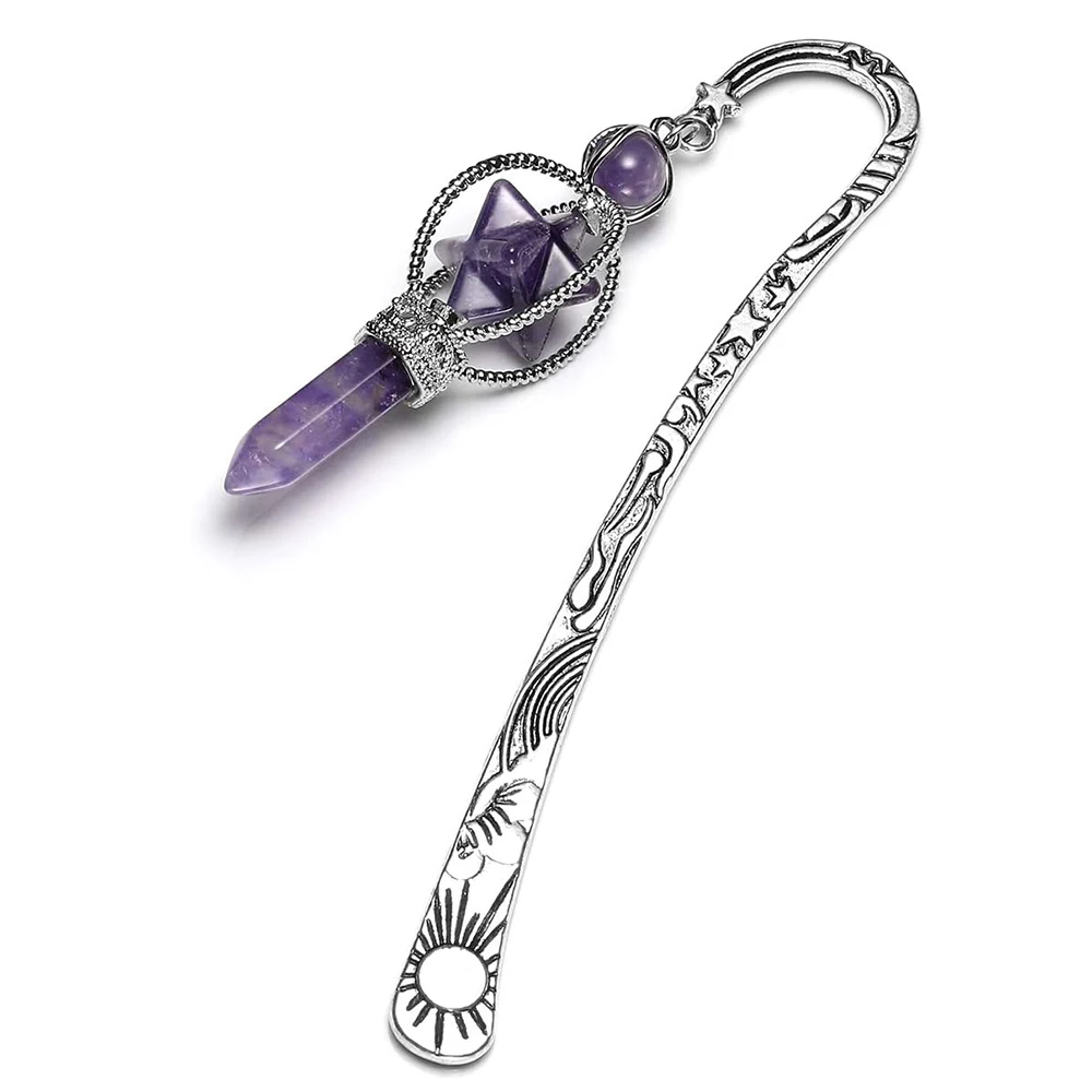 Vintage Metal Bookmark Purple Crystal Gemstone Pendant Charm Book Marker Gifts for Women Teachers Readers