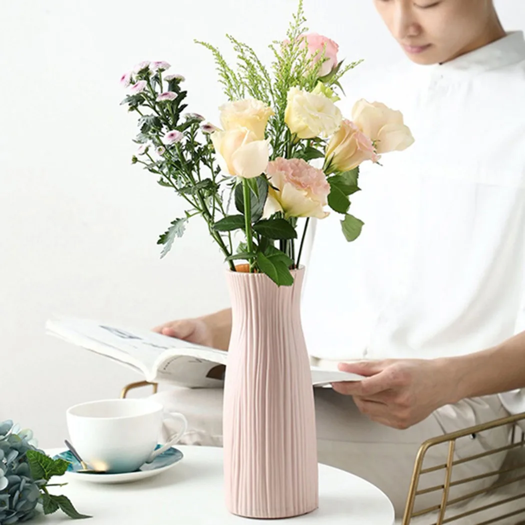 Plastic Flower Vase White Pink Imitation Ceramic Flower Improve Your Home Office And Wedding Environment Basket Vase