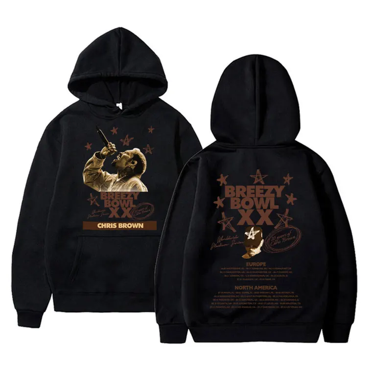 Rapper Chris Brown Breezy Bowl XX Tour 2025 Hoodie Men Women Hip Hop Fashion Pop Music Sweatshirt Casual Cotton Vintage Pullover