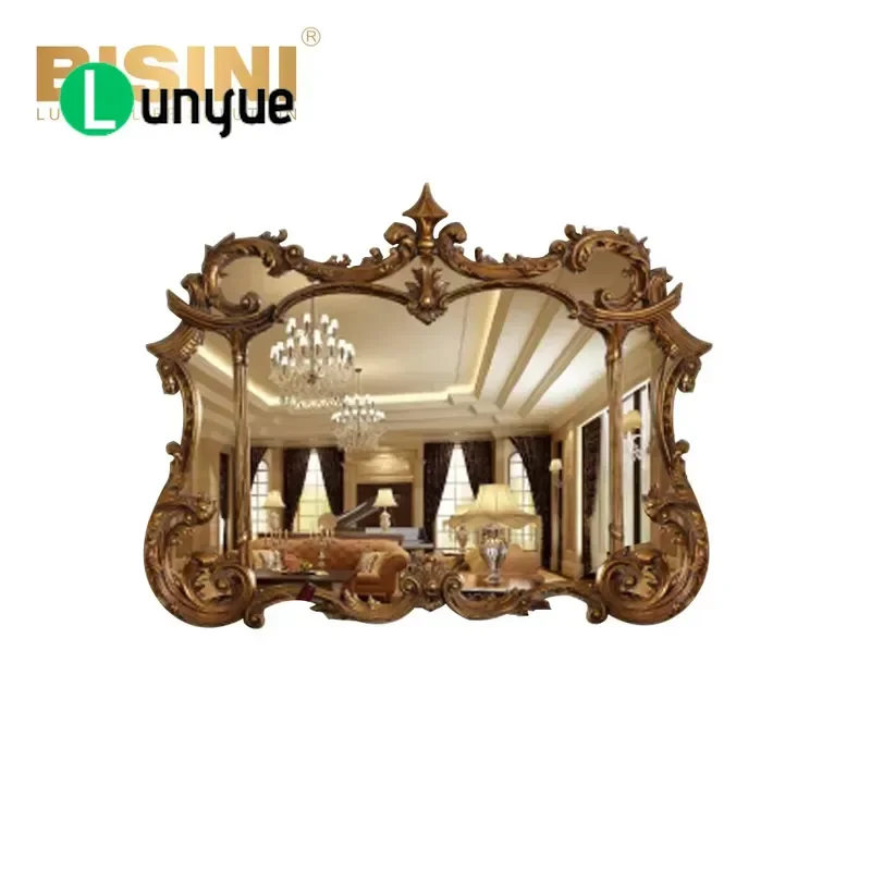 Large American Colonial Style PU Carved Floor Mirror Gold Country Farmhouse Living Room Decor European Villa Home Decoration