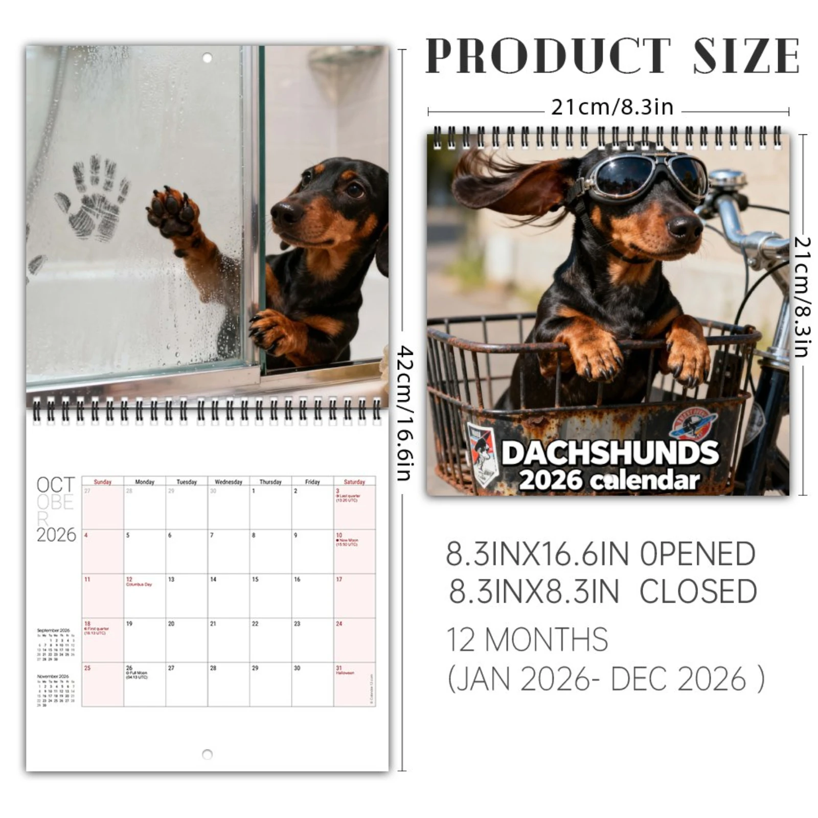 2026 Dachshund Calendar 12 Months Cute Dog Wall Planner Home Office Decor Animal Theme Desktop Organizer Festival Gift Paper