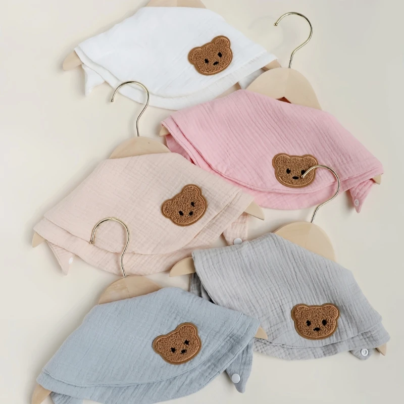 Infant Cotton Bib 2-Layer Bear Pattern Saliva Towel Comfortable Toddler Teething Bib Towel for Sensitive Skin Baby