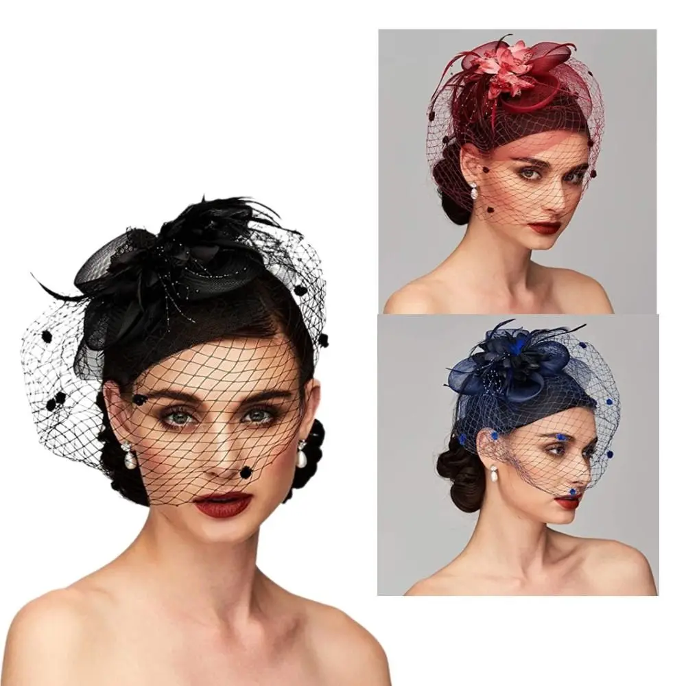 

Birdcage Bride Veil Wedding Hair Accessories Flowers Feather Mesh Veil Face Cover Multi Colors Korea Japan Black White