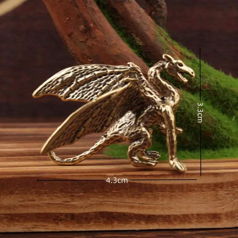 (.) Mini Brass Dragon And Griffin Figurines Detailed Carving Antique Finish Desktop Decor Collection