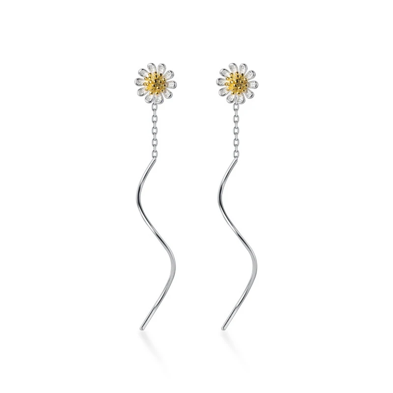Modian New Arrive Real 925 Sterling Silver Plant Gold Color Daisy Drop Earrings Fashion Dangle Ear For Women Fine Jewelry Gift