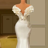 Modern Mermaid Wedding Dress Off the Shoulder with Ruffles Beading and Pleat Bride Floor Length Sweep Train Gowns Customized - Image 2