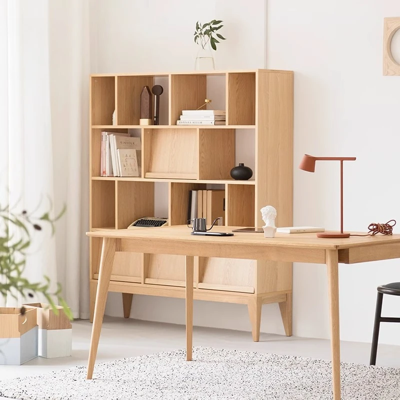 

Bookshelf free combination solid wood reading shelf living room integrated wall floor storage