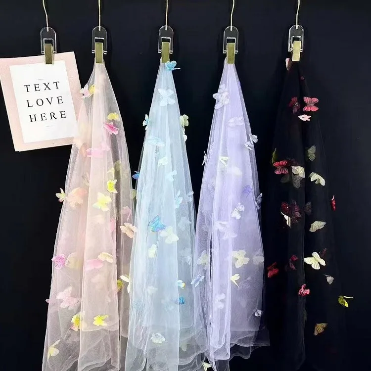 New Multi Colored New Butterfly Three-dimensional Floating Flower Embroidery Lace Fabric Handmade Wedding Dress Accessories