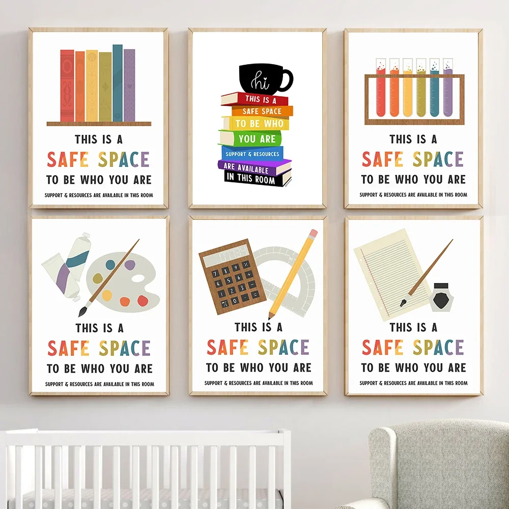 Abstract Safe Space School Poster Art Prints LGBTQ Class Canvas Painting Math Science Wall Art Pictures Classroom Decor No Frame