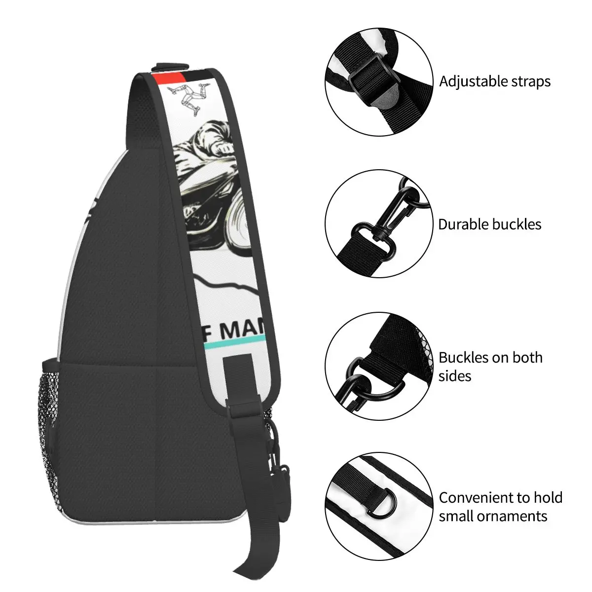 Isle Of Man TT Sling Bag Chest Crossbody Shoulder Sling Backpack Hiking Travel Daypacks Road Racing Motorcycle Pattern Satchel