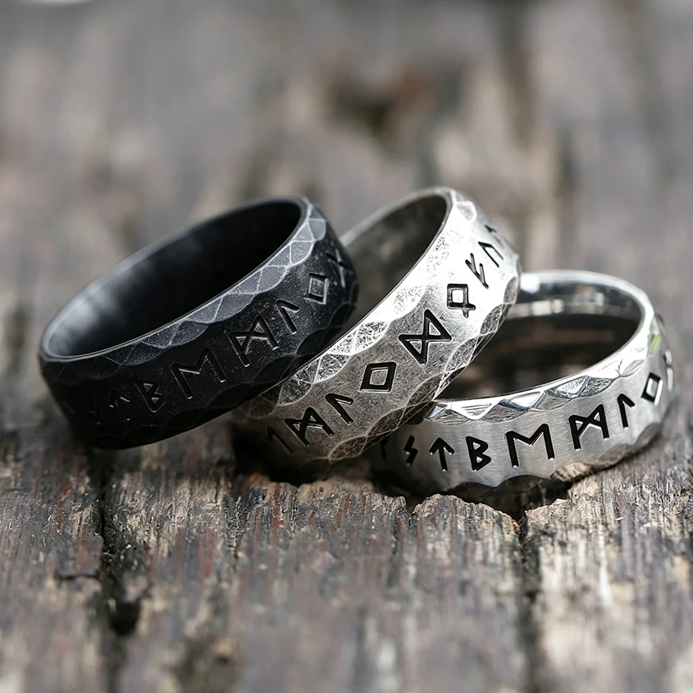 Vintage Odin Norse Viking Amulet Rune Rings For Men Women 316L Stainless Steel Words Ring Wedding Jewelry Valentine's Days Gifts