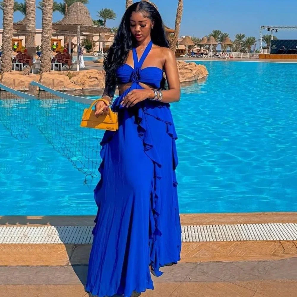 

Customized Sexy Prom Dresses Boho Sweetheart Neck Beach Party Gown Halter Simple Evening Dress New Vestido De Novia