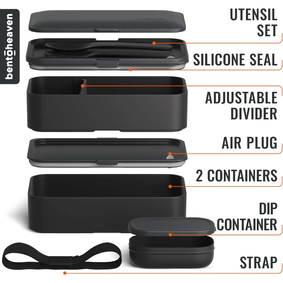 صندوق غداء ممتاز للبالغين من بينتو بوكس مع حجرات للنساء والرجال، مجموعة من أواني وعيدان تناول الطعام وحاوية غمس، يابانية لطيفة