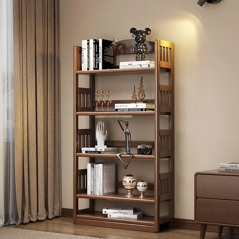 All solid wood bookshelf floor-to-ceiling living room storage rack bedroom shelf household student simple wall