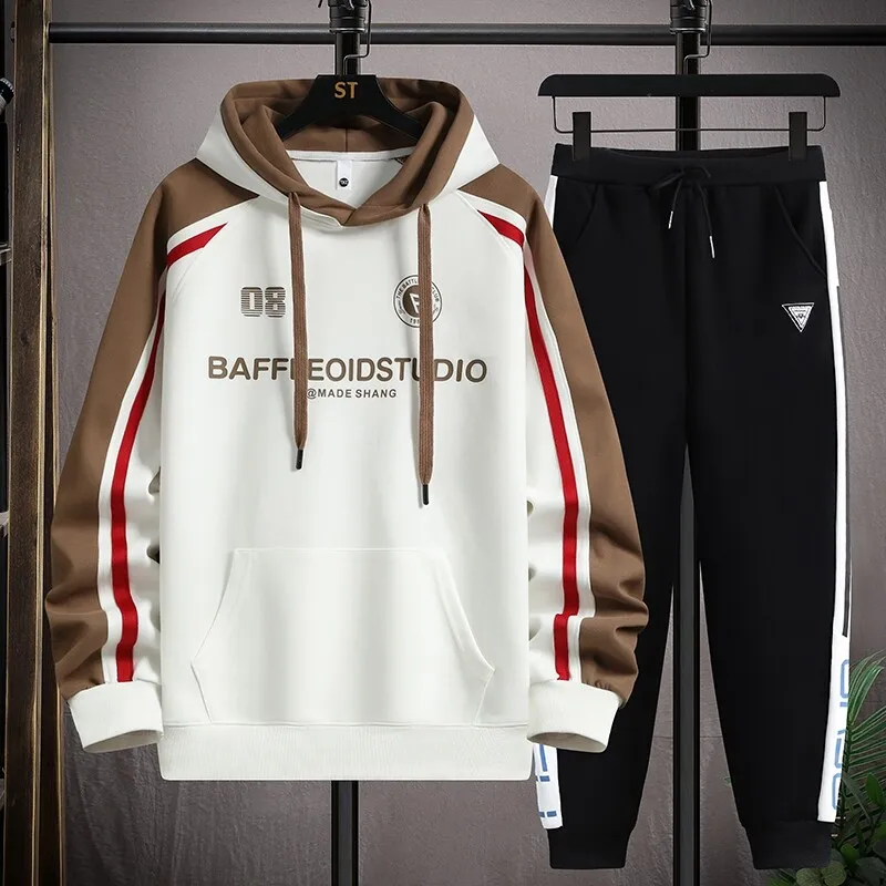 Hooded Sweatshirt Pullover Fashionable Stylish Youth Student Casual Sports SetTTwo-piece Set with Black Shirt and Pants