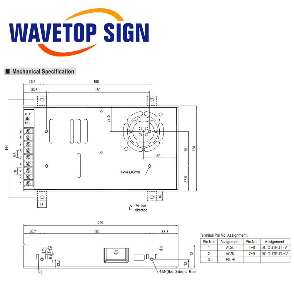 

Импульсный источник питания SignkoRay Meanwell LRS 450 Вт, 24 В постоянного тока, один выход для станка для лазерной резки и гравировки Co2