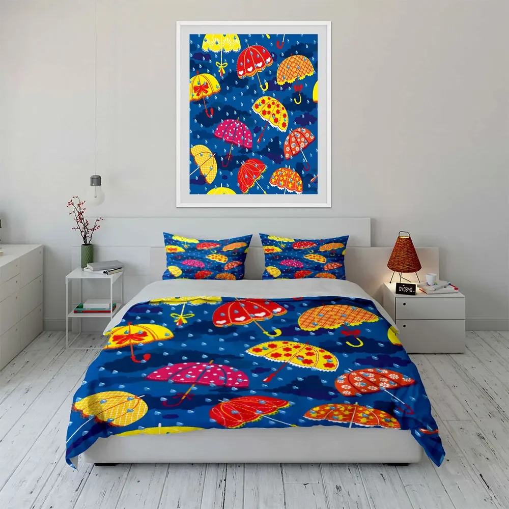 Colorful Umbrella Set, Rainy Days Multiple sizes kid's and adults' bedroom Exquisite 3PC bedding set, gift