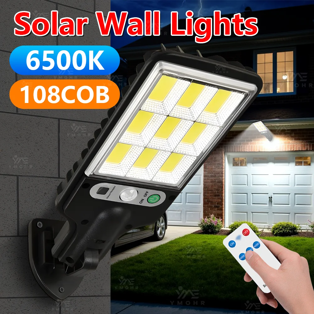 

6500K супер яркие солнечные фонари уличный датчик движения свет гаражные лампы крыльцо солнечная лампа безопасности пульт дистанционного управления умное освещение