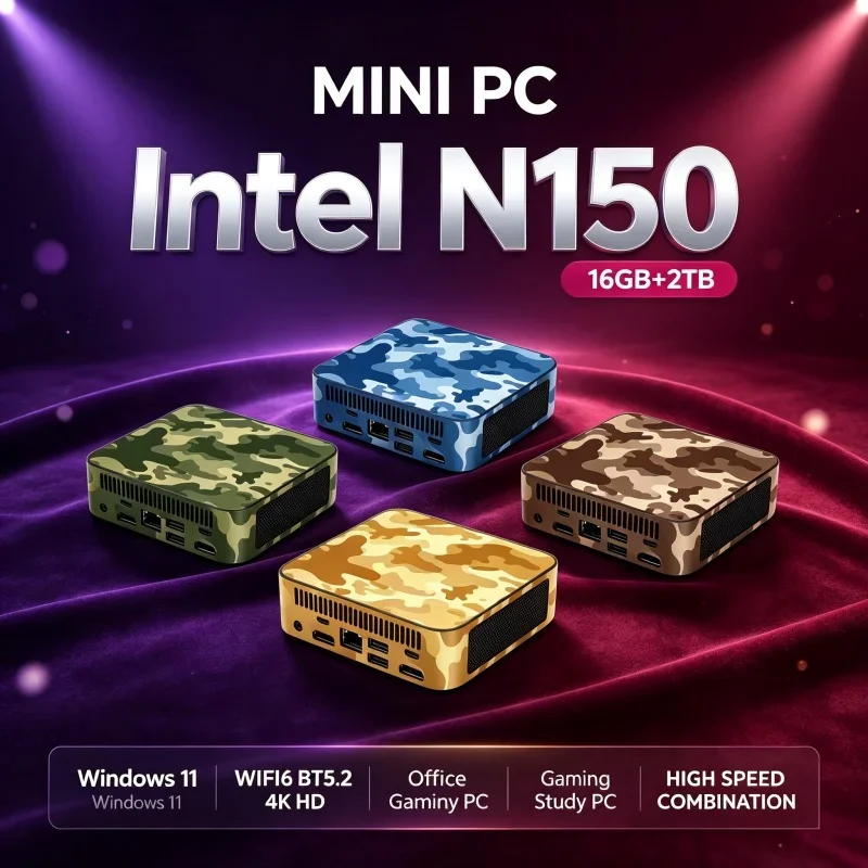 Intel N150 Mini PC Host 16GB RAM Optional 1TB‑2TB NVMe SSD Windows 11 WiFi6 BT5.2 Compact Small Desktop For Home Office Working