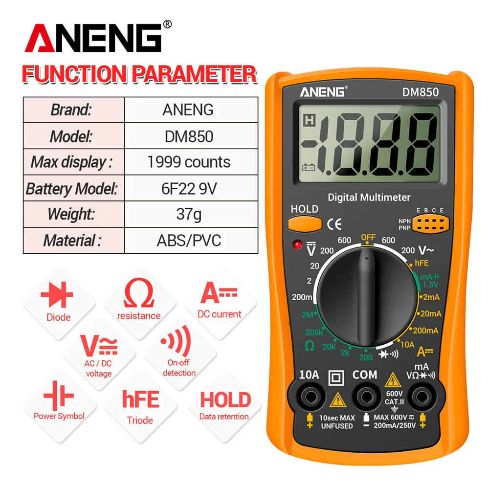 ANENG DM850 multimetr cyfrowy 1999 zliczeń elektryczny profesjonalny automatyczny tester AC/DC napięcie prąd Ohm amperomierz detektor narzędzia