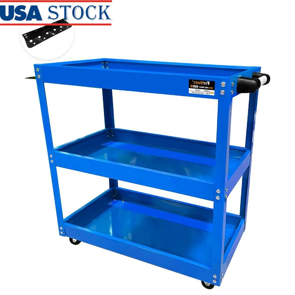 3-Tier Metal Mechanic Tool Cart 660LBS Capacity on Wheels Utility Service Rolling Carts with Rubber Casters Durable Steel