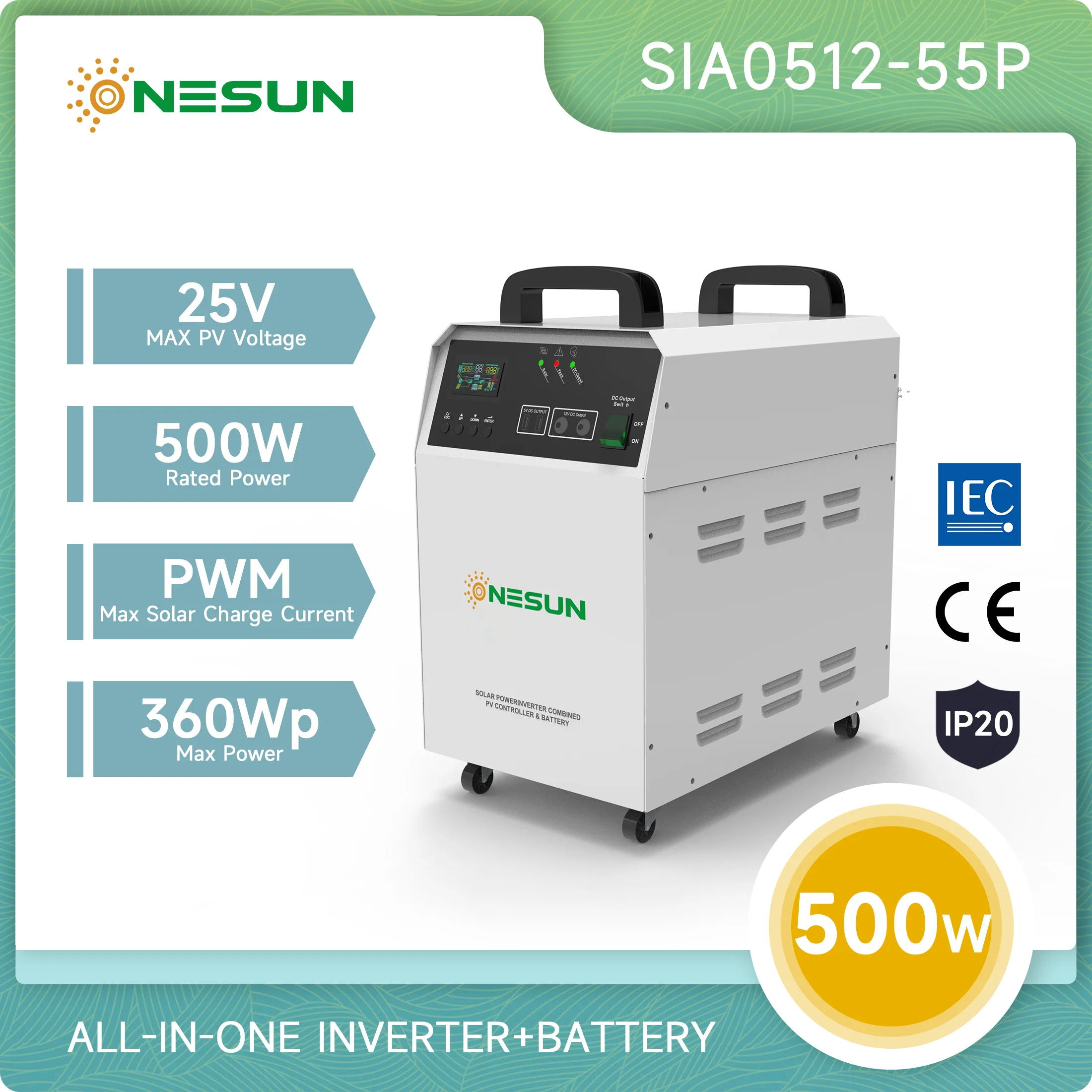 Sistema de batería de almacenamiento de energía de carga Solar todo en uno, batería lifepo4 de 55AH y inversor de 0,5kw, estación de generación de energía portátil