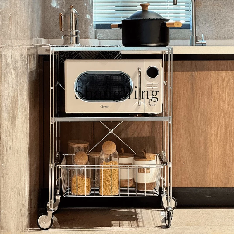 

DHY kitchen rack microwave oven household stainless steel trolley dining cart