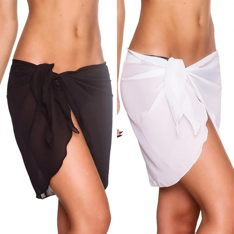 Sexy Sheer Swimsuit Coverups Women Sarongs Beach Bikini Wrap Mini Skirt Club Party Chiffon Hip Waist Scarf Swimwear Cover Ups