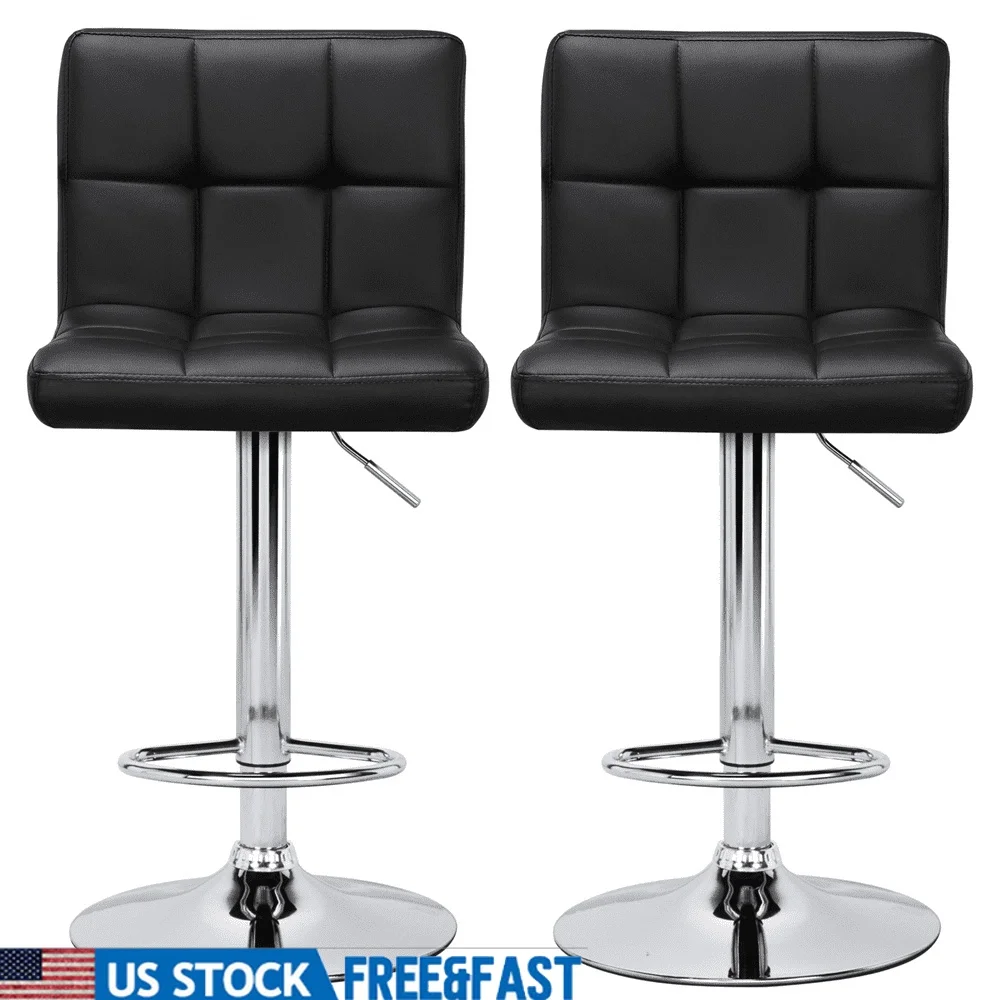 

Adjustable Bar Stool Set of 2 Modern Swivel Kitchen Dining Chairs Faux Leather Mid-Back Padded Seats ergonomic Heavy-Duty Steel