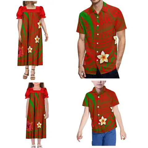 Mumu Dress Samoan Family Set Custom Mother-Daughter Maxi Skirt And Mens Boys Shirt Pacific Island Design Carnival Hd Print