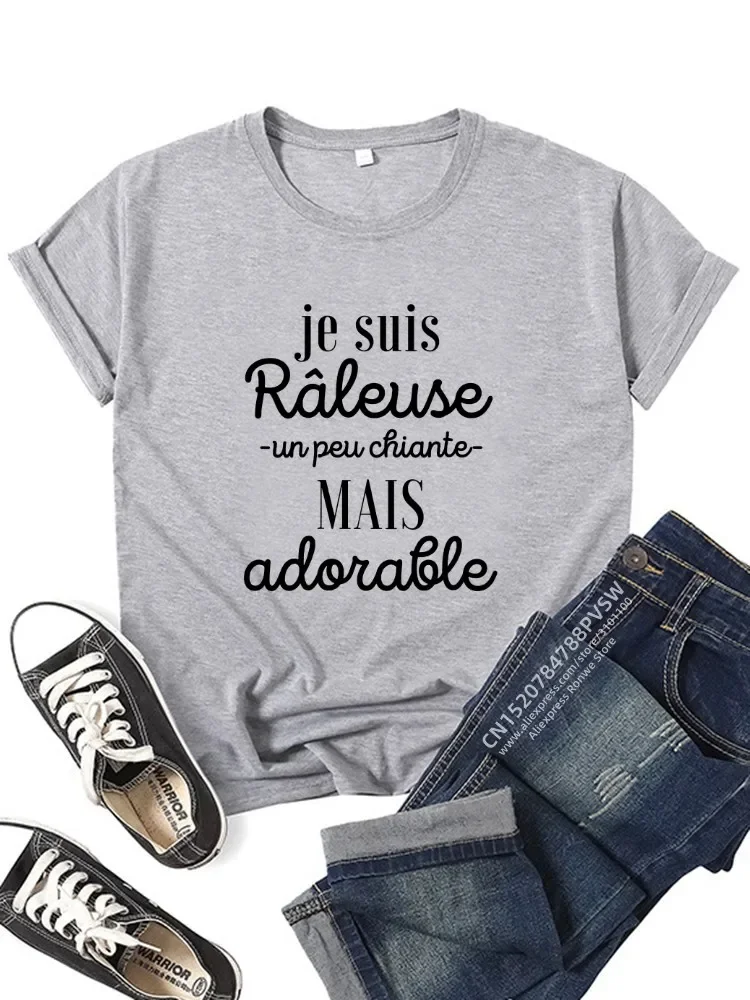 France Letter Humour-Je Suis Râleuse Un Peu Chiante Mais Adorable Graphic T-shirt Girl Y2K Harajuku Black Pink Red New Tee Tops