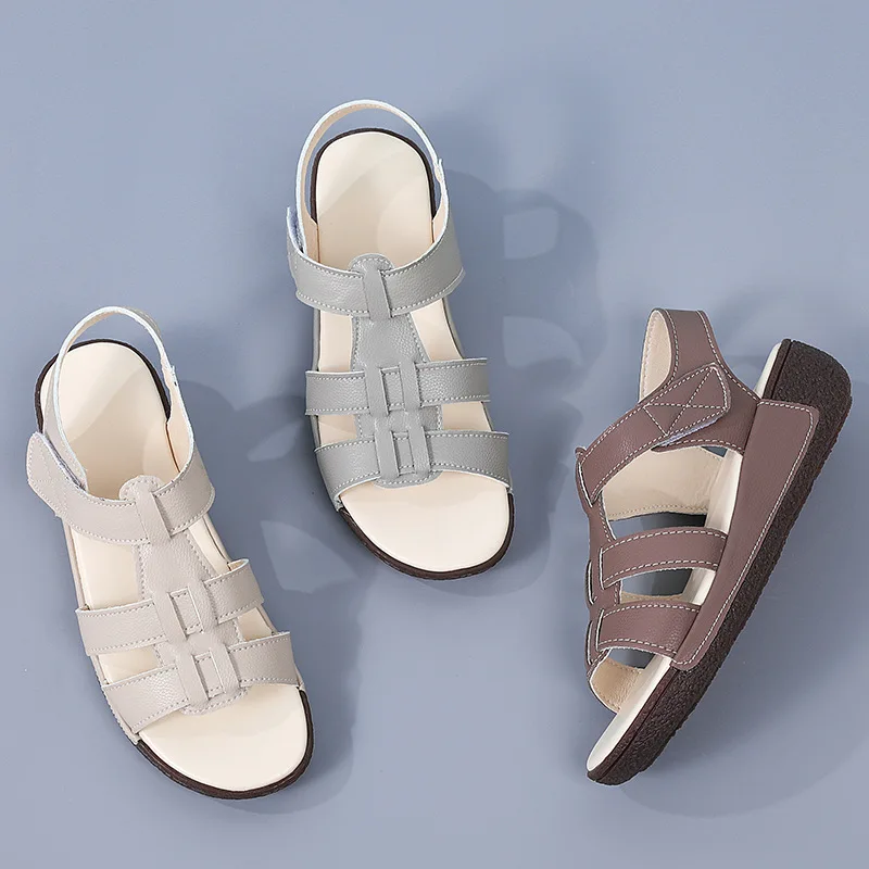 

New Women's Fashion Leather Sandals Summer Woman Roman Shoes Casual Comfort Soft Beach Shoes Female Flat Sandals Size 36-43