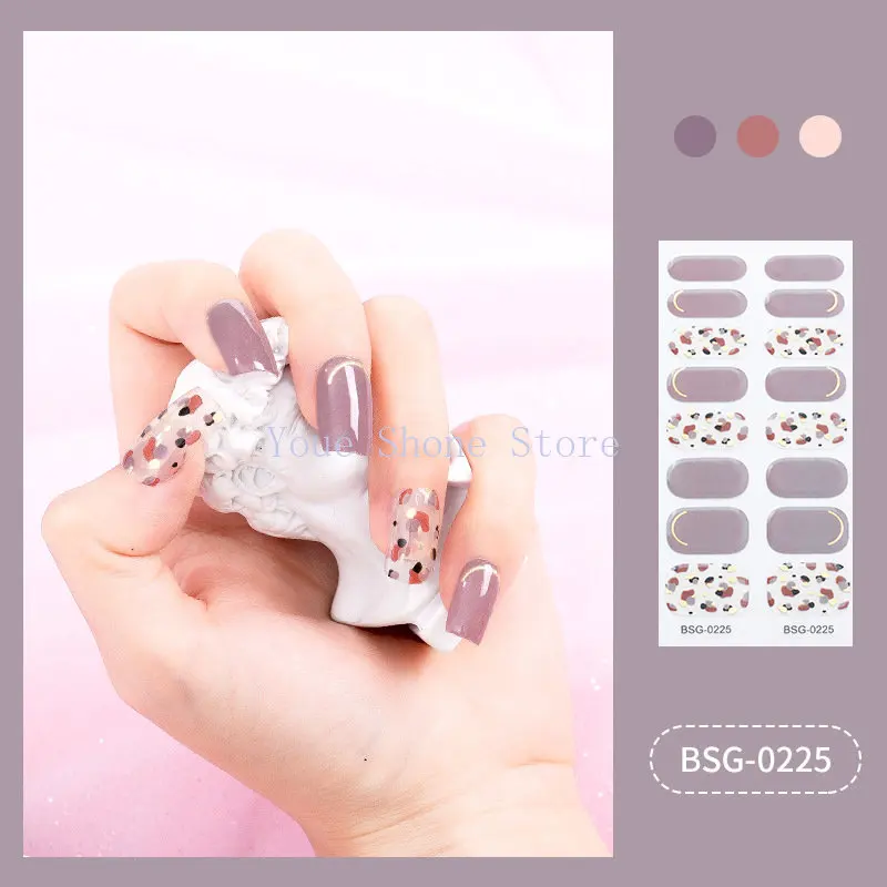 16 Strips Semi Cured Gel Nail Stickers Set for UV Lamp Full Cover Solid color Manicure DIY Women Fashion Gel Nail Patch