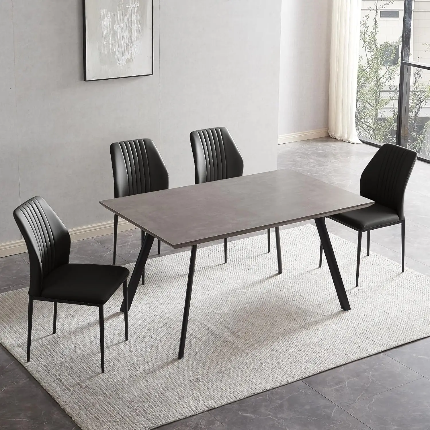 Set Rectangular Wood Dining Table with 4 Upholstered Leather Chairs This Stylish Cutlery Set Is Perfect For Use At The Table