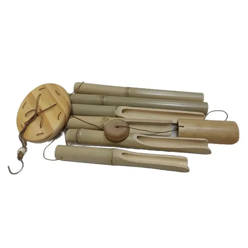 B84B Bamboo Wind Chimes Crafts for Outdoor Garden Courtyard Home Decoration Natural Wooden Deep Tone Relaxing Sound
