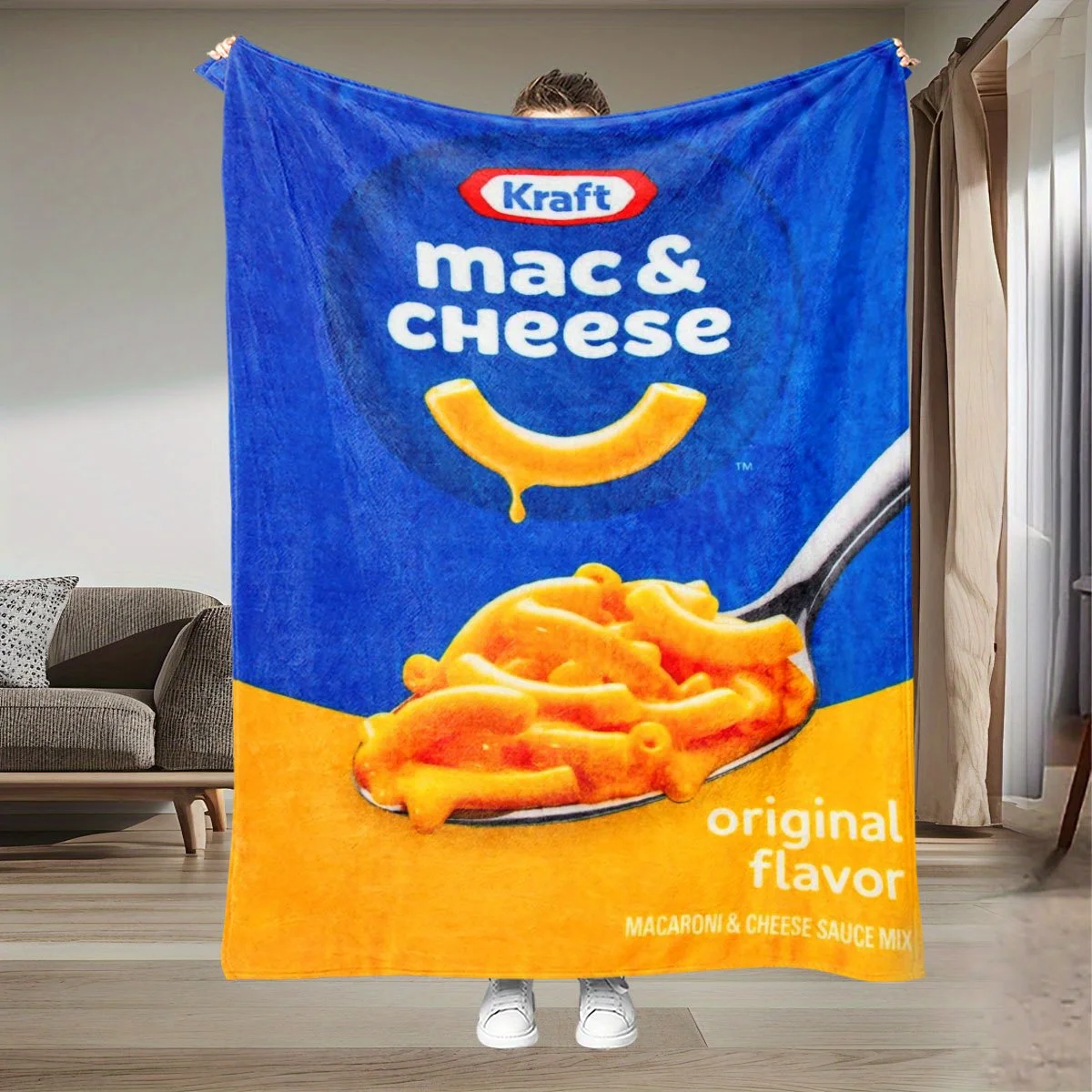 Manta de franela Kraft Mac Cheese - Diseño de pasta retro, colcha ultrasuave para sofá, noches familiares - Lavable a máquina