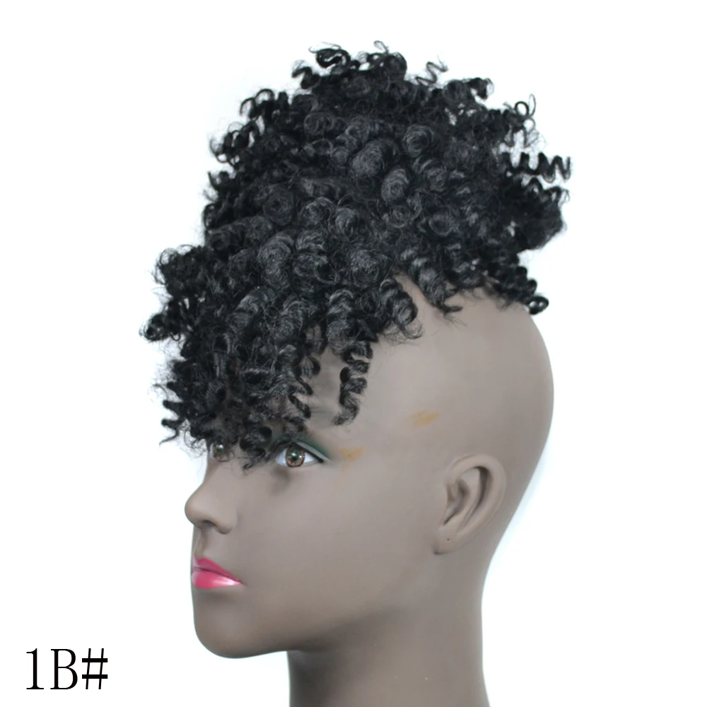 Afro Puff Updo Hair Drawstring Ponytail with Bangs Black Kinky Curly Hair Bun