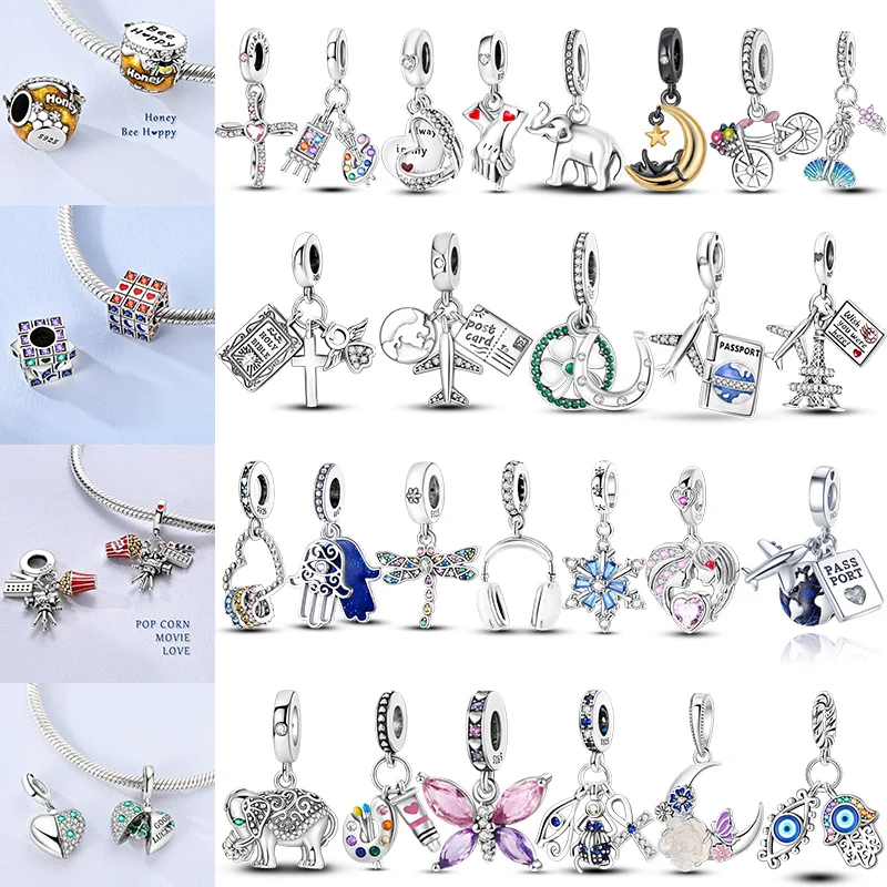 Новинка 2026: Подвески из стерлингового серебра 925 пробы с цирконами в форме сердца и бесконечности, подходят для оригинальных браслетов и ожерелий, для создания украшений своими руками