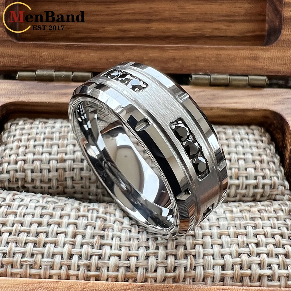 

MenBand 8mm Mens Womens Engagement Eternity Wedding Band Black CZ Stone Inlay Tungsten Carbide Ring Comfortable Fit