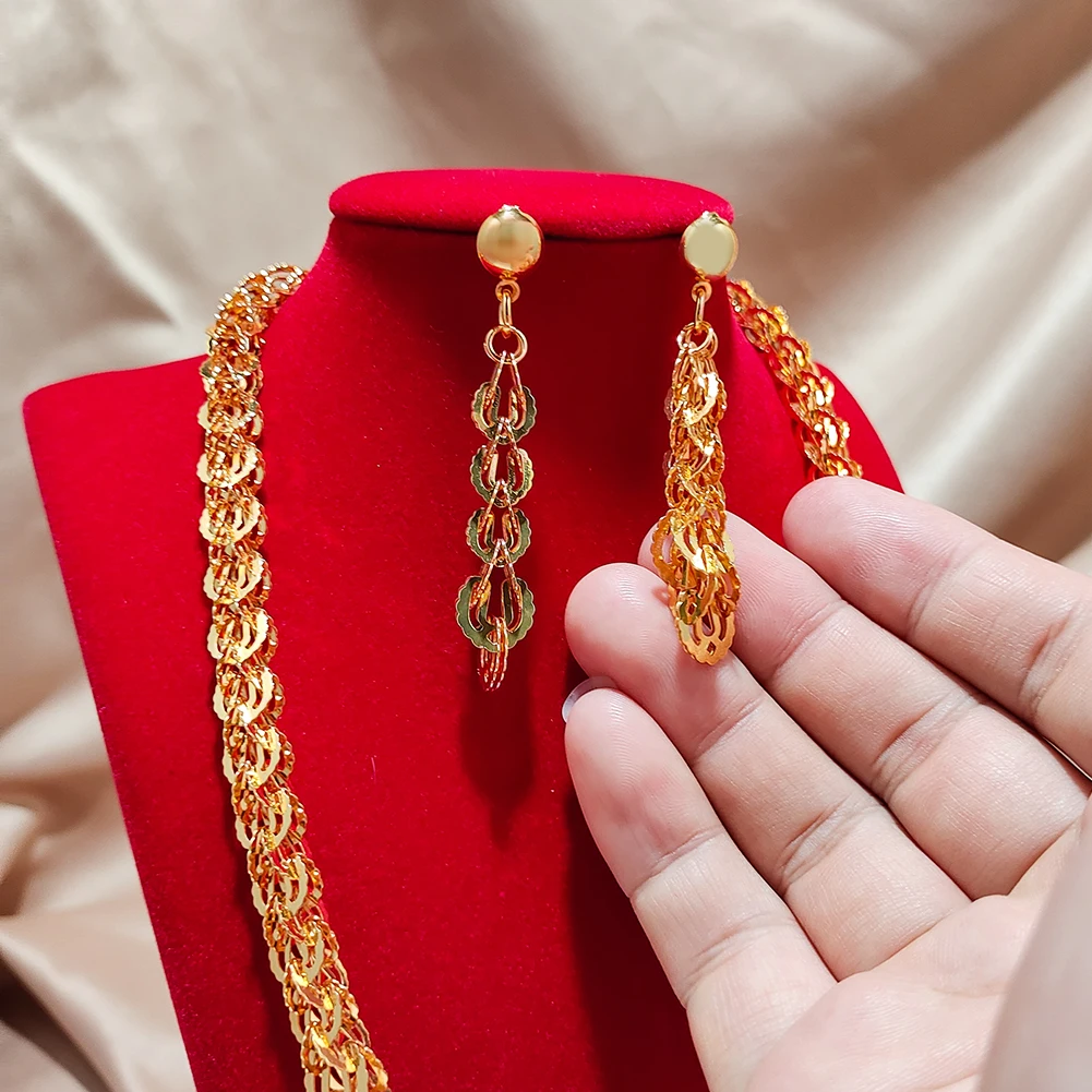 24k African Gold plated Jewelry Sets For Women Necklace Earrings Bead ring Dubai bridal Gifts wedding collares jewellery set