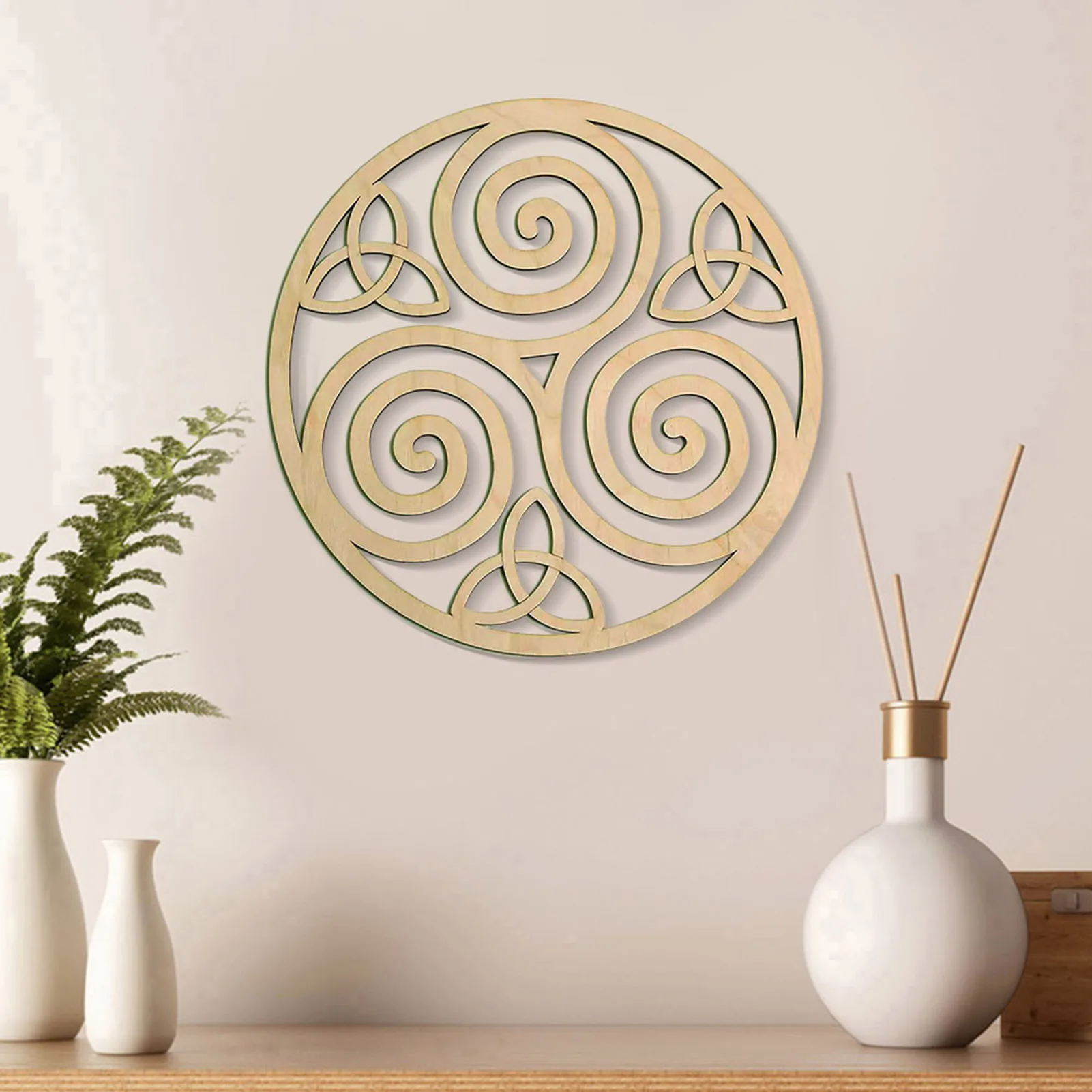 Celtic Art Triskele Knot Wooden Wall Art Irish Symbols Celtic Triple Spiral Wall Decor 11'Triple Helix Spiral Wood Knot For Home