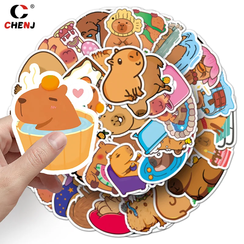50Sheets Cartoon Creative Capybara Stickers Stationery Tablet Luggage Bottle Guitar Decoration Sticker DIY Waterproof Stickers