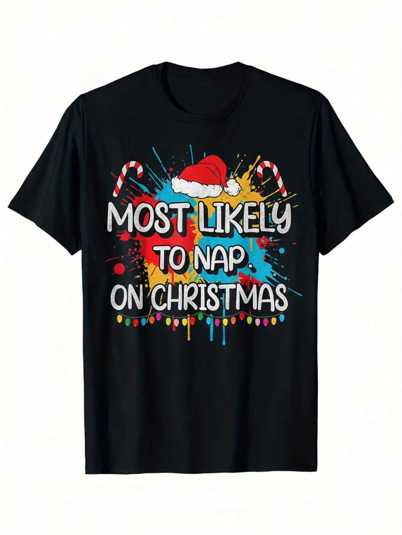 メンズ楽しいクリスマス T シャツ - クリスマスは昼寝が一番簡単 - クリスマス帽子デザイン ホリデー T シャツ - 軽量で通気性あり