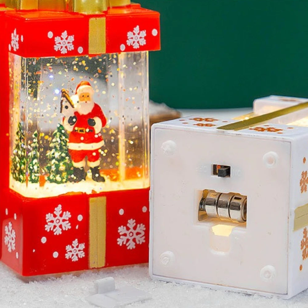 Resin Square Hand-held Lantern Christmas Interior Scene Water-filled Oil Lamp Home Decoration Desktop Xmas Kid Child Gift